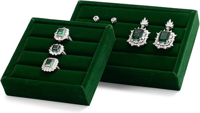 Oirlv 3 Slots Velvet Small Ring Organizer Earrings Trays Showcase Display - Image 4
