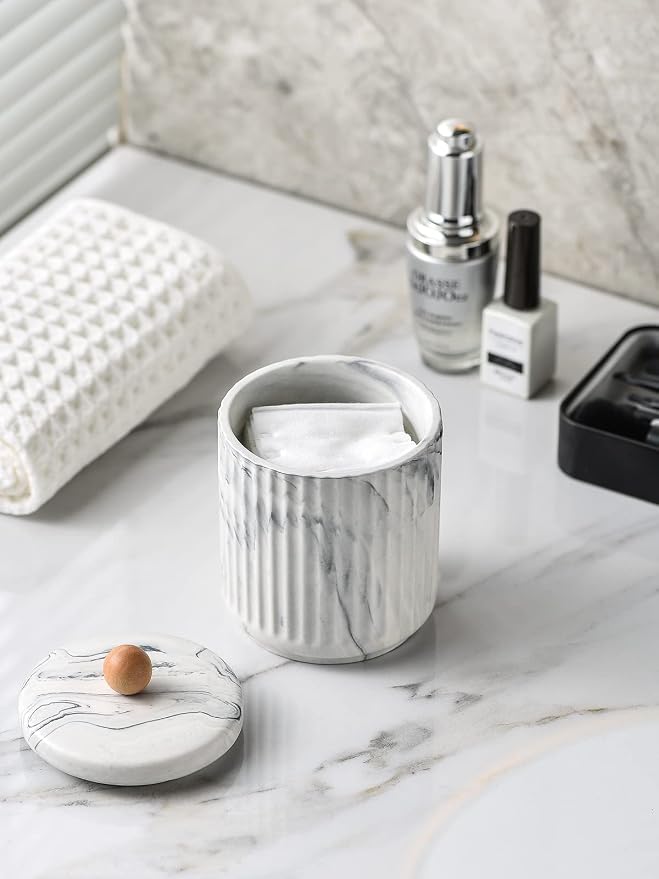 Bathroom Canister with Lid Qtip Holder Dispenser Jar Storage Organizer - Image 2