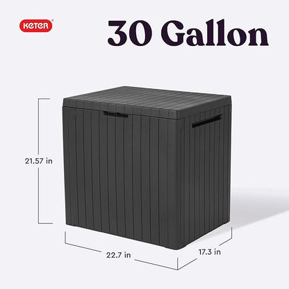 Keter City 30 Gallon Resin Outdoor Storage Box and Patio Furniture Side Table - Image 2