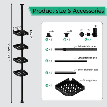 shuang qing 4-Tier Corner Shower Caddy Tension Pole Organizer - Image 2