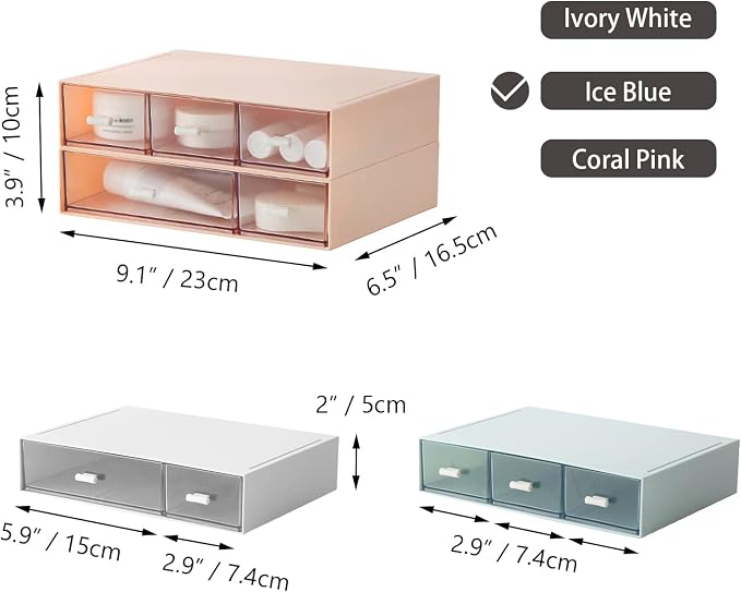 Desktop Organiser with 5 Drawers, Stackable Plastic Storage Box on Desk - Image 3