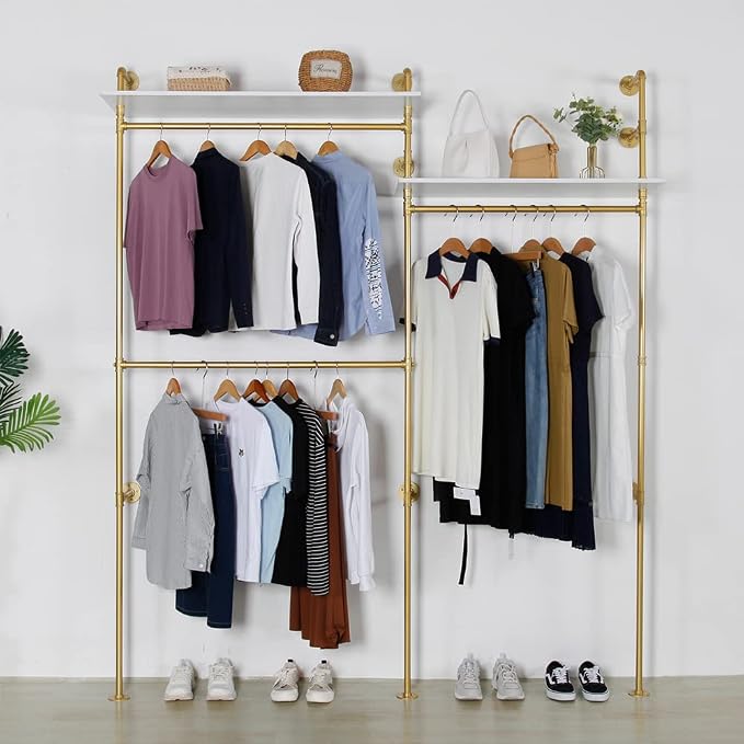 Industrial Pipe Clothing Rack Wall Mounted, Heavy Duty Hanging Clothes Rack by EDCB