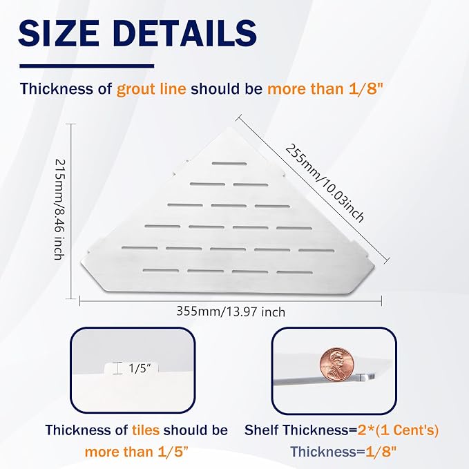 10" Corner Shower Shelf 2 Pcs Brushed 304 Stainless Steel Diamond Heavy Duty - Image 2