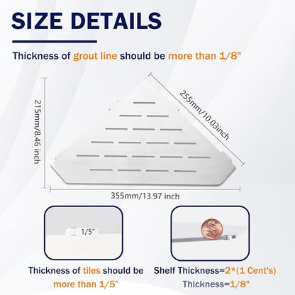 10" Corner Shower Shelf 2 Pcs Brushed 304 Stainless Steel Diamond Heavy Duty - Image 2