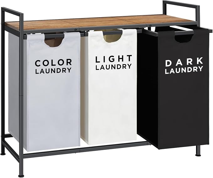 Ollieroo Laundry Hamper, Rolling Laundry Sorter 3 Section, Large Capacity by Ollieroo