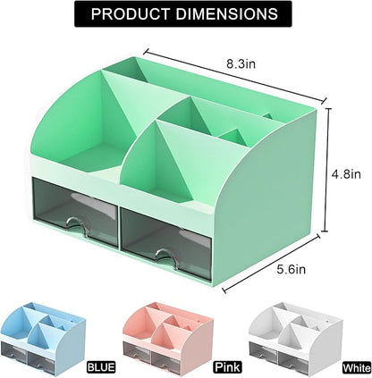 COMFYROOM Desk Organizer with 6 Compartments and 2 Drawers, Plastic Makeup - Image 4
