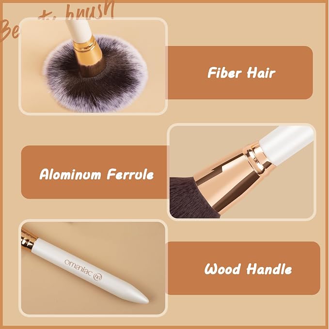 OMANIAC Makeup Brush Set Professional, 12 Pearlescent Wood Handle Makeup Brushes - Image 3