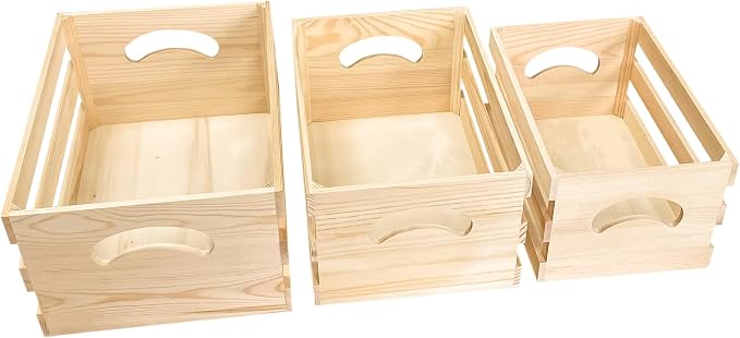 3 Pieces Wooden Pallet Crates Nesting Unfinished Wood Trays Storage - Image 7