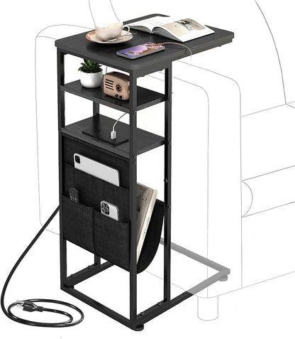 C Shaped End Table with Charging Station, Under Couch Table C-Shaped End Table by Zexvida