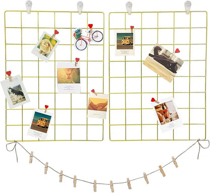 GBYAN Wall Grid 2 Pack Wire Photo Grid Panels Memo Board Wall Organizer by GBYAN