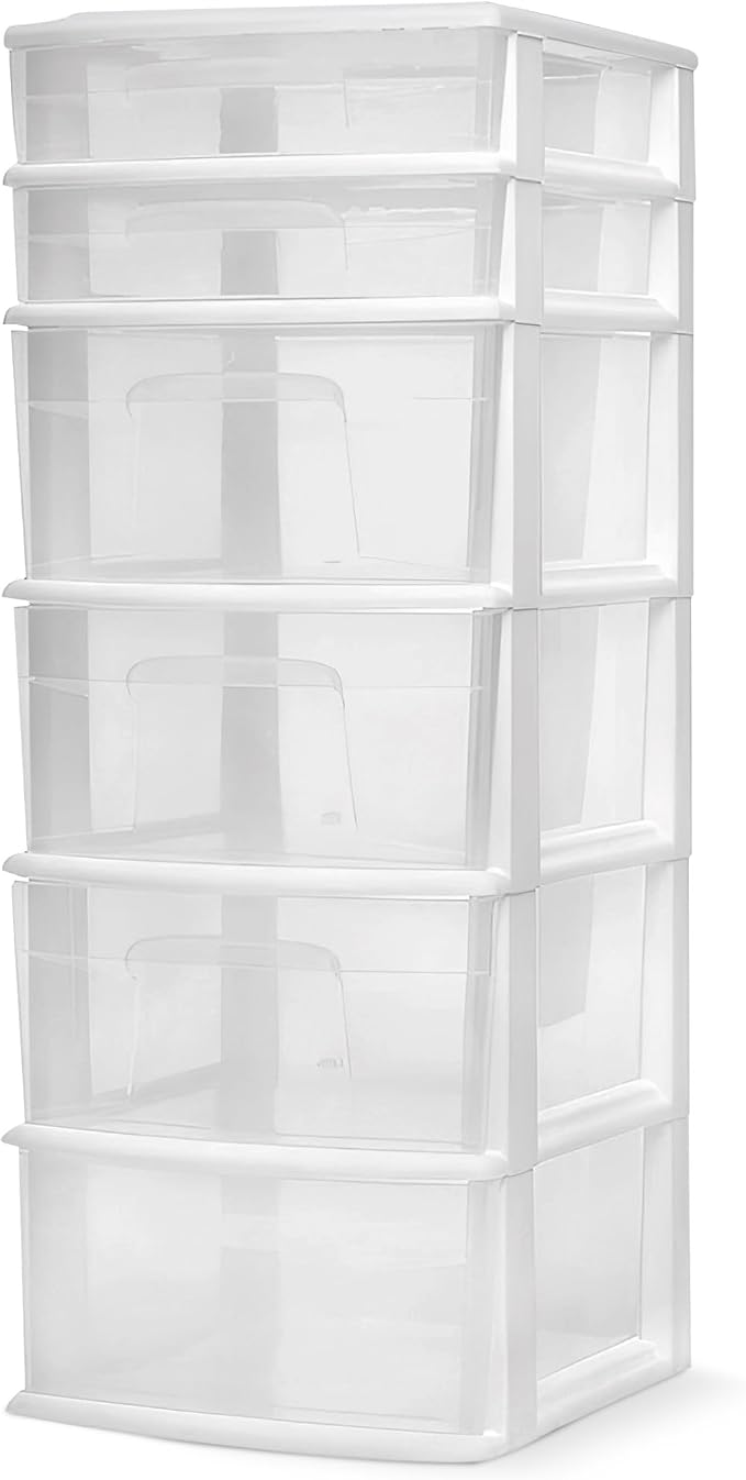 HOMZ 6 Drawer Plastic Storage & Organizer Tower | 4 Large & 2 Small Drawers | by Homz