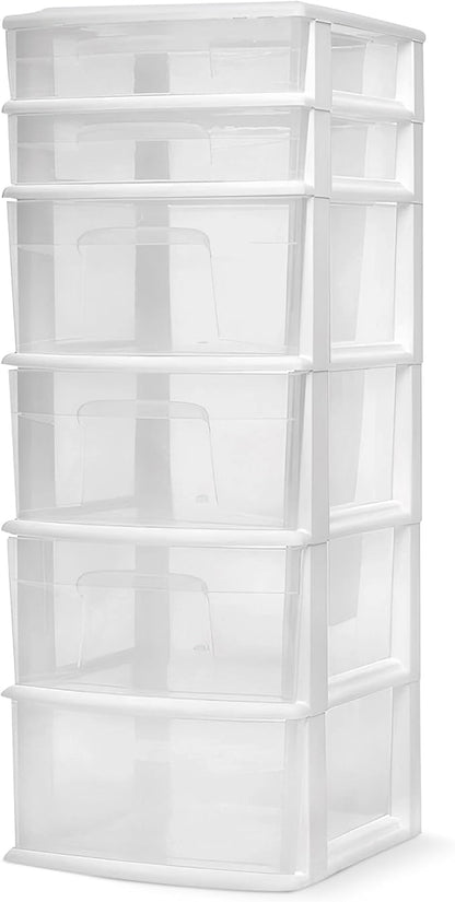 HOMZ 6 Drawer Plastic Storage & Organizer Tower | 4 Large & 2 Small Drawers | by Homz