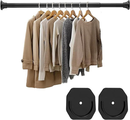 No Drilling Closet Rods for Hanging Clothes, Adjustable 30-88 in | Black by DwelSpire