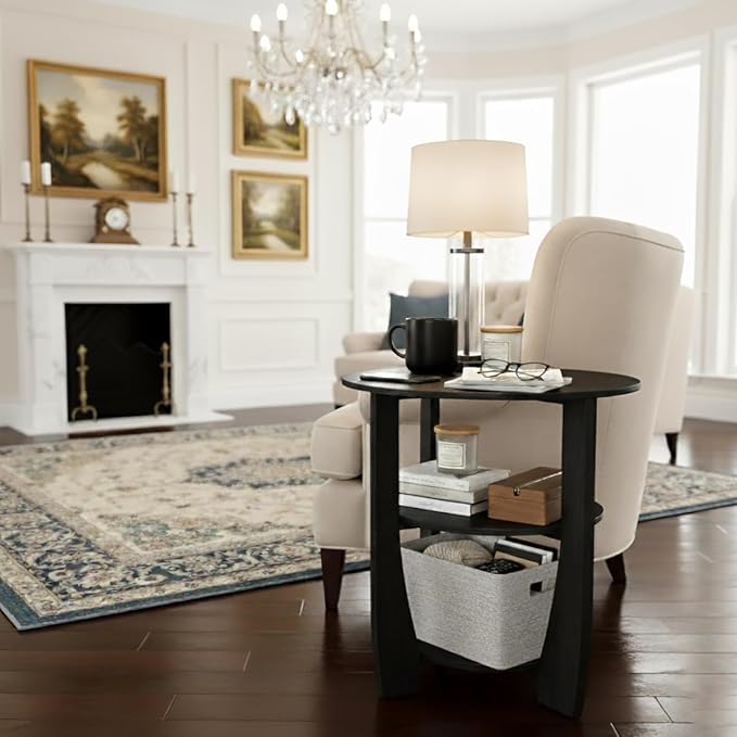 Round End Table with Storage Shelf, 3 Tier Modern Side Table, Sofa Recliner - Image 8