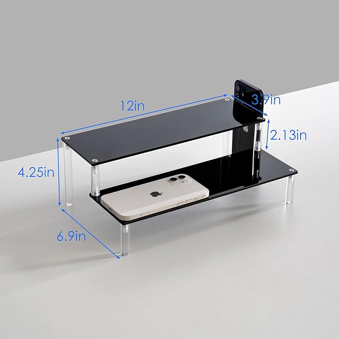 BYCY Acrylic Black 2-Tier Riser Display Shelf - Image 3