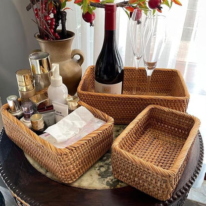 Natural Rattan Storage Baskets, Rectangular Woven Fruit Baskets, Decorative - Image 3