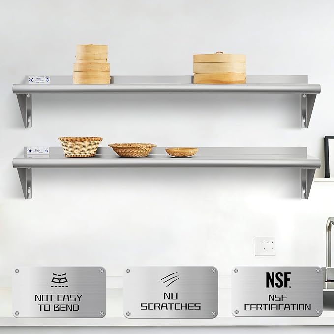 Hally Stainless Steel Shelf Wall Mounted Metal Shelf Wall Shelf 10 x 48 NSF - Image 4
