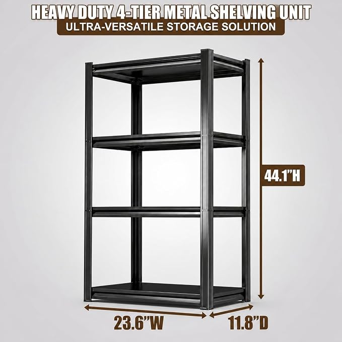 4 Tier Metal Bookshelf, Adjustable Tall Bookcase, Heavy Duty 2400 LBS Modern - Image 2