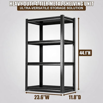 4 Tier Metal Bookshelf, Adjustable Tall Bookcase, Heavy Duty 2400 LBS Modern - Image 2