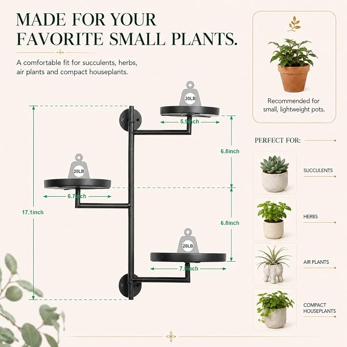 Rotating Window Wall Plant Shelves Stand Holder, 3 Tiered Metal Floating Plant - Image 4