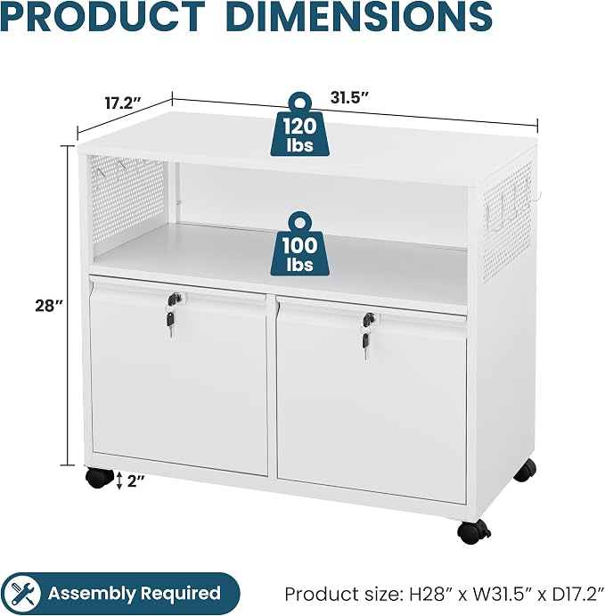 MIIIKO File Cabinet with Storage 2 Drawers, Rolling File Cabinet - Image 3