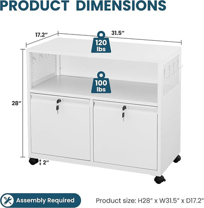 MIIIKO File Cabinet with Storage 2 Drawers, Rolling File Cabinet - Image 3