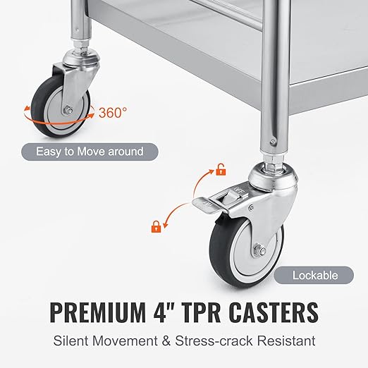 VEVOR Medical Cart, 2-Layer Stainless Steel Cart 220 lbs Weight Capacity - Image 4