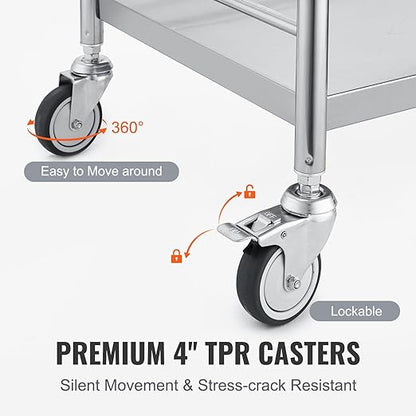 VEVOR Medical Cart, 2-Layer Stainless Steel Cart 220 lbs Weight Capacity - Image 4