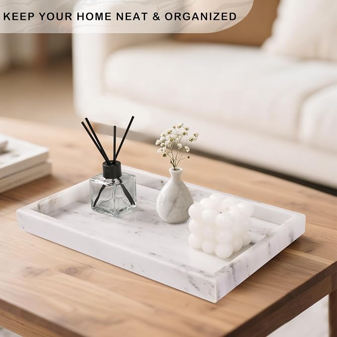 Bathroom Tray for Countertop, Marble Perfume Tray for Dresser Organizer - Image 4