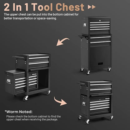 Goplus 6 Drawers Tool Chest, 2-in-1 Rolling Tool Box - Image 3