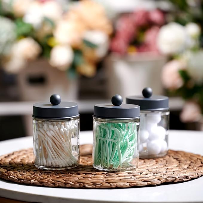 Amolliar 6Pc Apothecary Jars Bathroom Vanity Organizer- Rustic Farmhouse Decor - Image 3