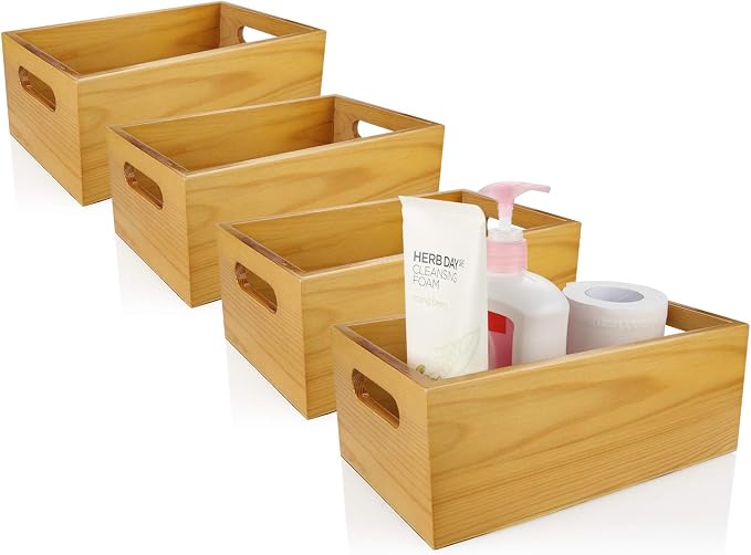 A Selected Pine Wood Organizer Open Box 4 Packs, 6x10 Wooden Storage Container by GiveYouTheBestChoice