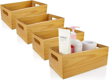 A Selected Pine Wood Organizer Open Box 4 Packs, 6x10 Wooden Storage Container by GiveYouTheBestChoice