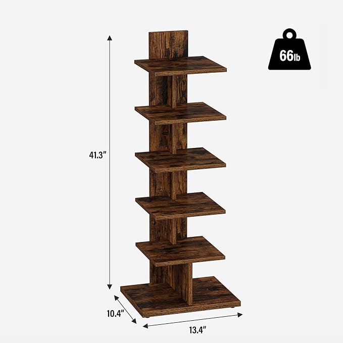 TUTOTAK Book Shelf, Narrow Spine Bookshelf, 6-Tier Bookcase - Image 2