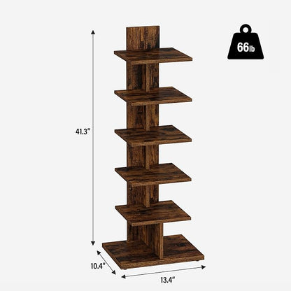 TUTOTAK Book Shelf, Narrow Spine Bookshelf, 6-Tier Bookcase - Image 2