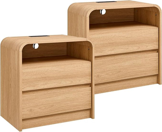 25" Tall Modern Nightstand Set of 2, 23.6'' Wide Wood Bedside Table w/2 Storage by AITJUNZ
