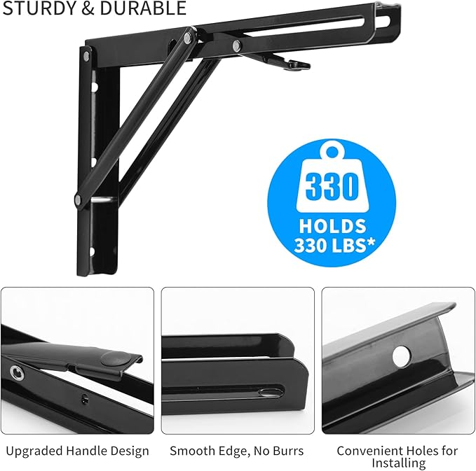 YUMORE Folding Shelf Brackets, 14 Inch Heavy Duty Collapsible Shelf Bracket - Image 4