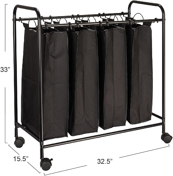 Household Essentials Rolling Laundry Sorter, 4 Bag Laundry Sorter Cart - Image 2