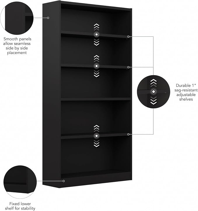 Bush Furniture Universal Tall 5 Shelf Bookcase in Black, Vertical Storage and - Image 6