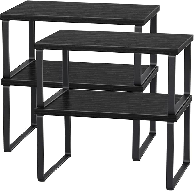 CADUKE Set of 4 Kitchen Counter Shelves Stackable Shelf Organizer Wood by CADUKE