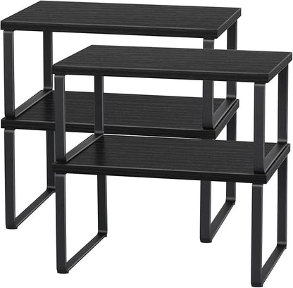 CADUKE Set of 4 Kitchen Counter Shelves Stackable Shelf Organizer Wood by CADUKE