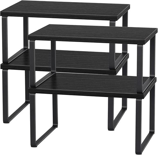 CADUKE Set of 4 Kitchen Counter Shelves Stackable Shelf Organizer Wood by CADUKE