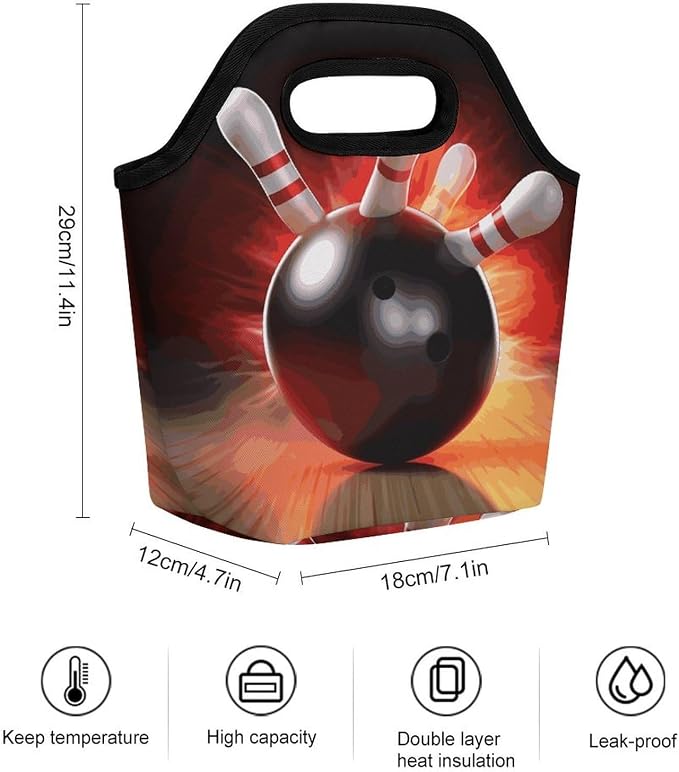 Bowling Ball Lunch Bag Cooler Bag Tote Bags | Reusable Portable Lunch Box - Image 2