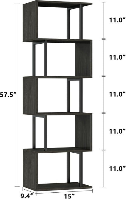 Furologee 6 Tier Bookshelf Tall Geometric Bookcase, S Shaped Industrial Display - Image 3