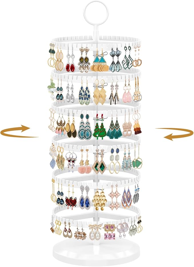 MODOWEY Rotating Earring Holder Organizer Adjustable Display, 6 Tiers White | by MODOWEY