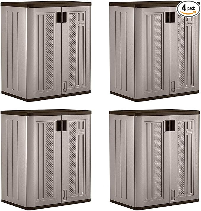 Suncast 4 Pack 9 Cu. Ft. Base Storage Cabinet, Resin Garage Organizer, Platinum by Suncast
