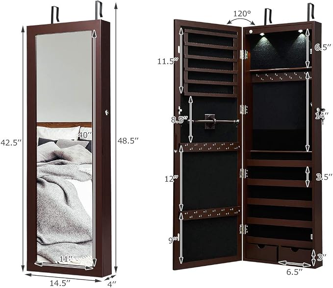 Giantex Jewelry Armoire Wall Door Mounted, Lockable Jewelry Cabinet - Image 7
