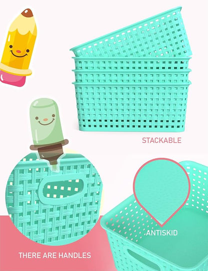 WYT 6-Pack Plastic Small Shelf Storage Weave Baskets Organizing - Image 3