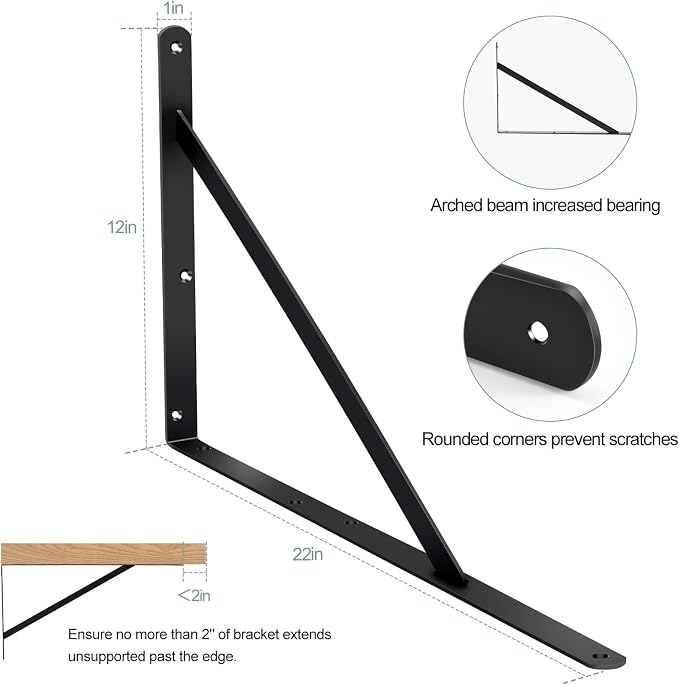 12 Pack L22 x H 12" Black Heavy Duty Shelf Brackets - Image 2
