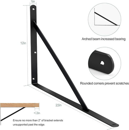 12 Pack L22 x H 12" Black Heavy Duty Shelf Brackets - Image 2